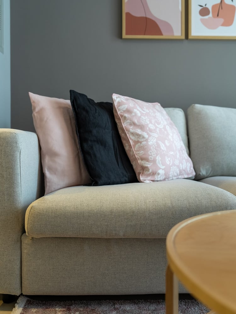 Close-up of sofa with decorative cushions