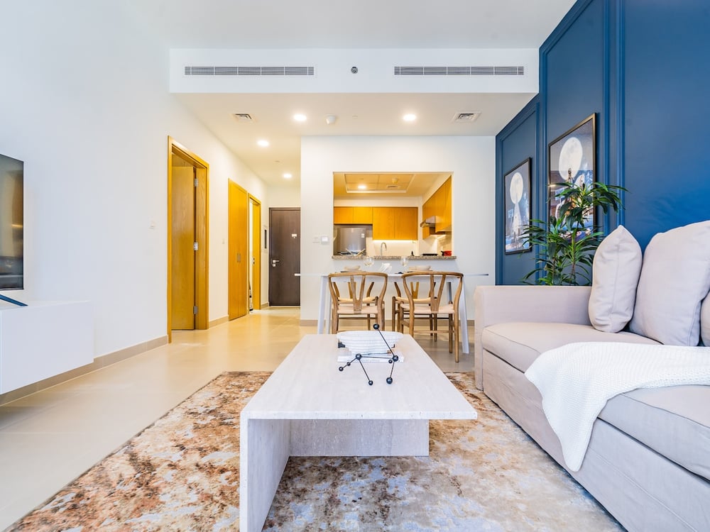 Open plan living and dining area with kitchen