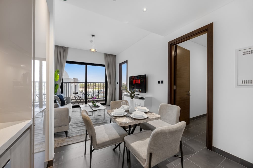 Dining and living area from kitchen side