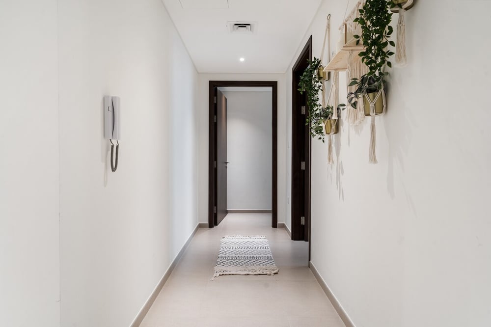 Hallway corridor leading to apartment entrance