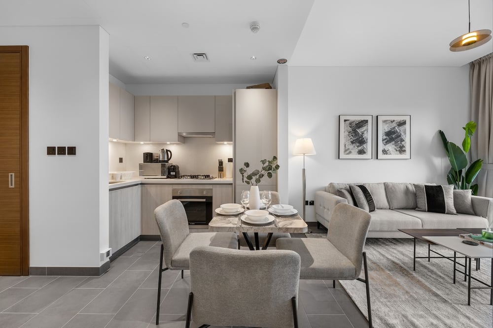 Open-plan dining and living area with kitchen