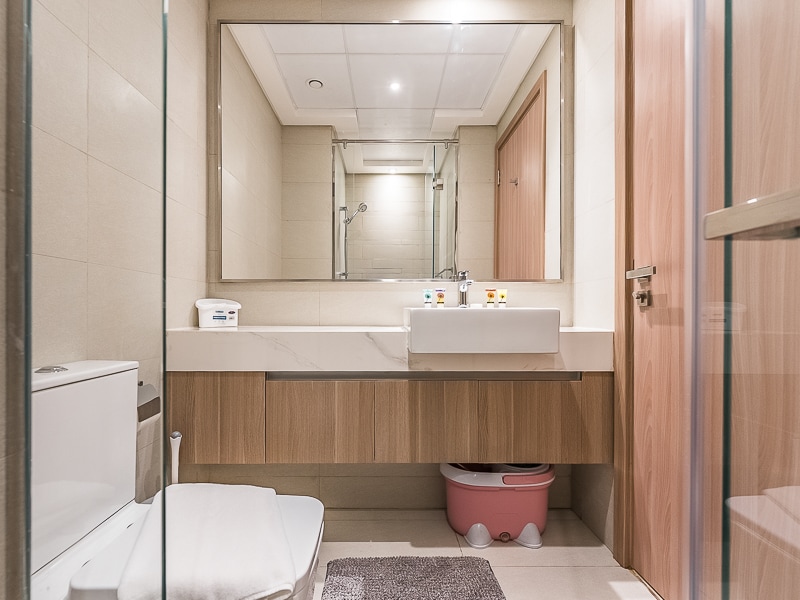 Bathroom with sink toilet and shower