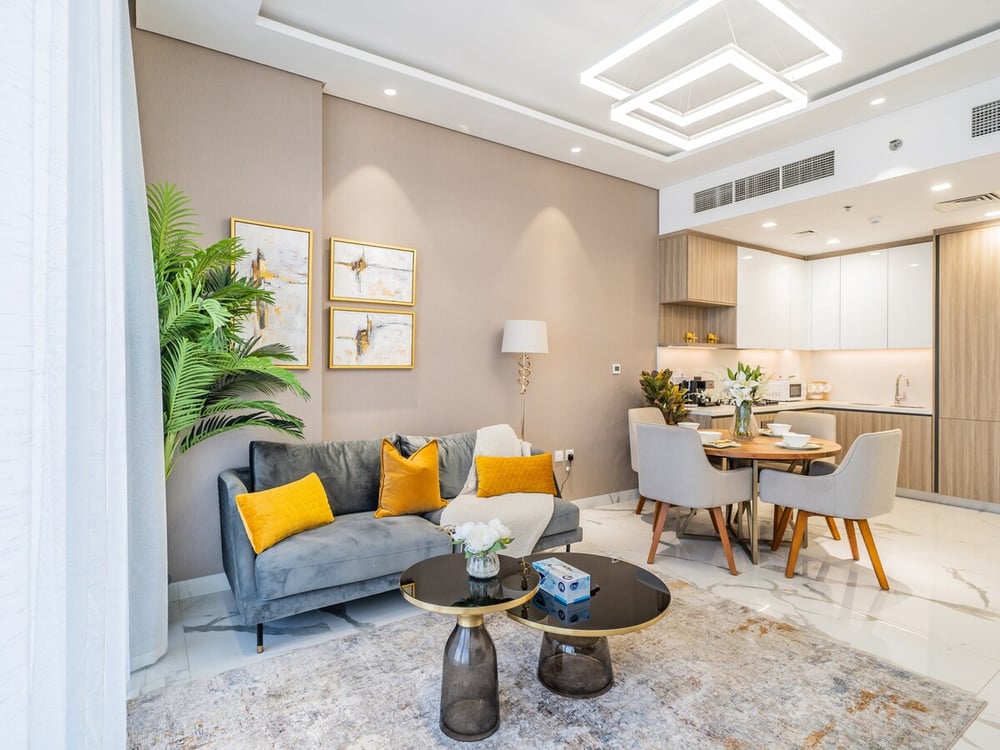 Open-plan living and dining area with kitchen
