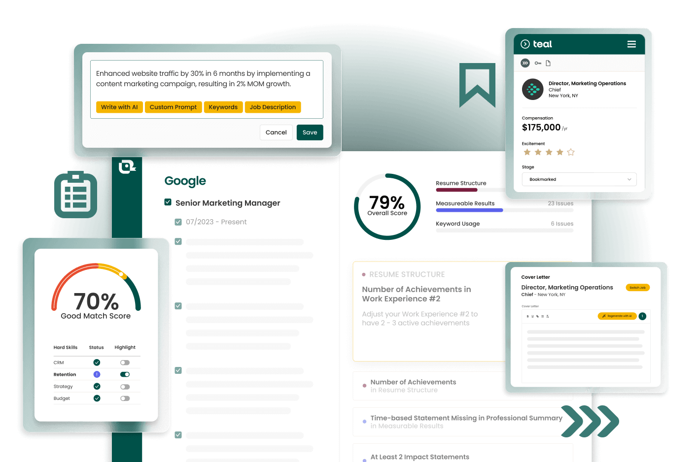 Teal resume builder, job tracker, and match score tools
