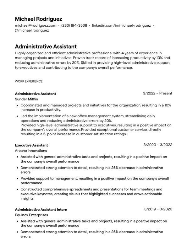 Administrative Assistant Resume Template