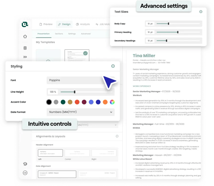 Resume Templates design settings