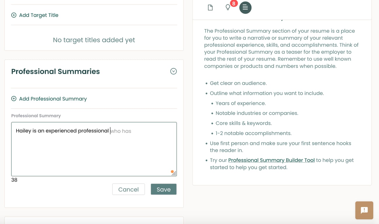 Resume section prompt, Teal