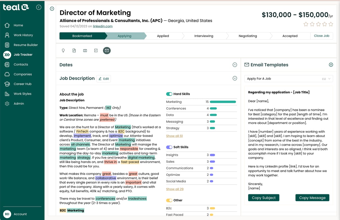 Find communication templates in the Job Application Tracker. 