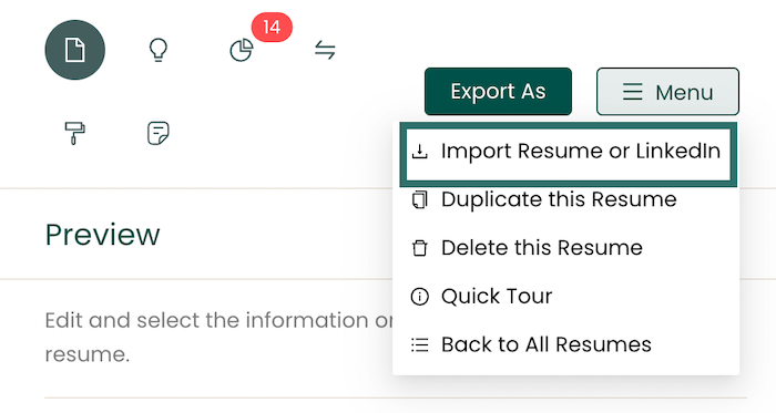 Import your resume or LinkedIn with Teal