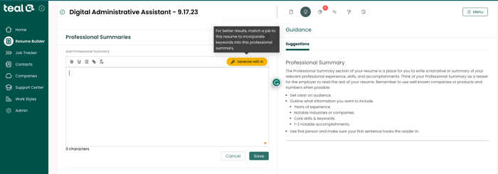 Winning resume professional summaries written with AI