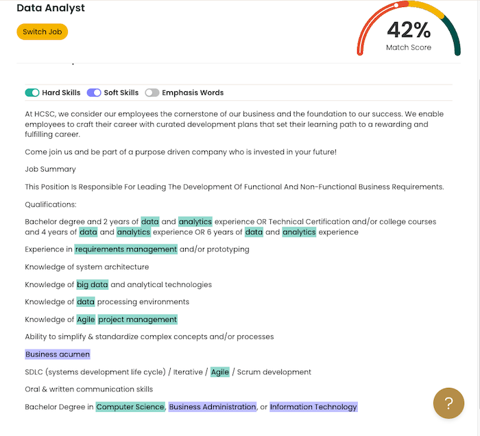  Compare writing skills on a resume to a job description