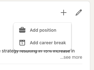 A screenshot of the add position feature on LinkedIn