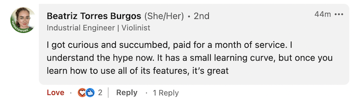 A Teal+ review on LinkedIn