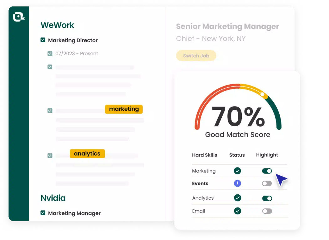 Teal's AI Resume Builder helps you include essential job-related keywords from the job description in your resume