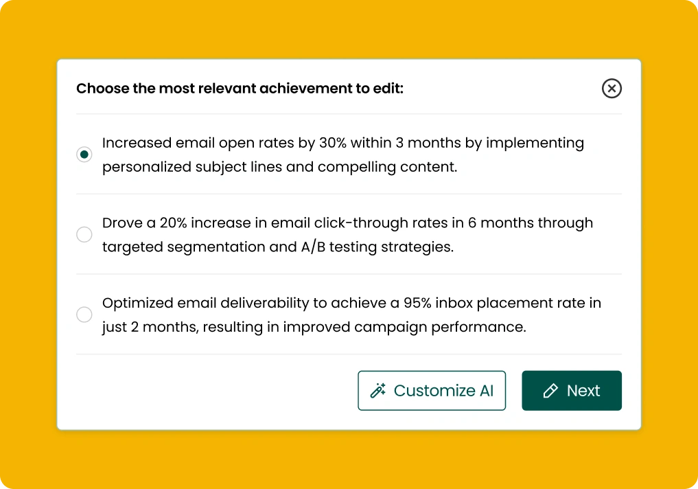 resume summary created in Teal