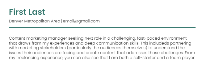 resume summary created in Teal