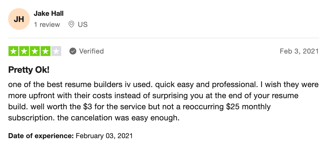 4-star LiveCareer review on Trustpilot