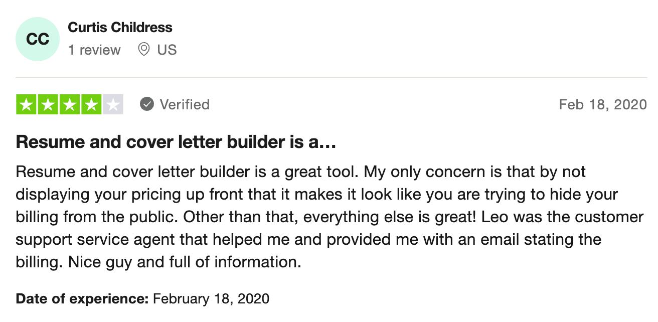 4-star LiveCareer TrustPilot review