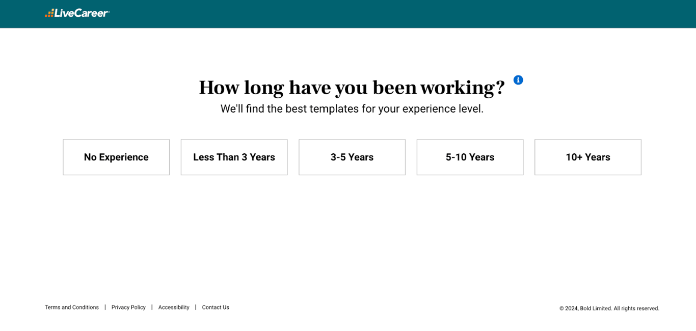 LiveCareer resume builder onboarding survey
