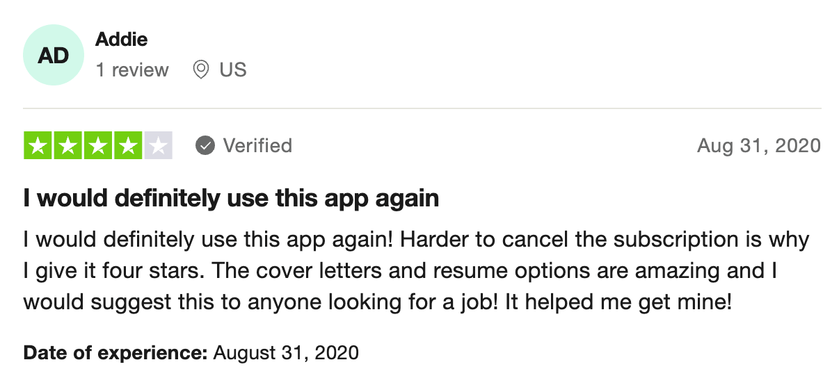 4-star LiveCareer review on Trustpilot