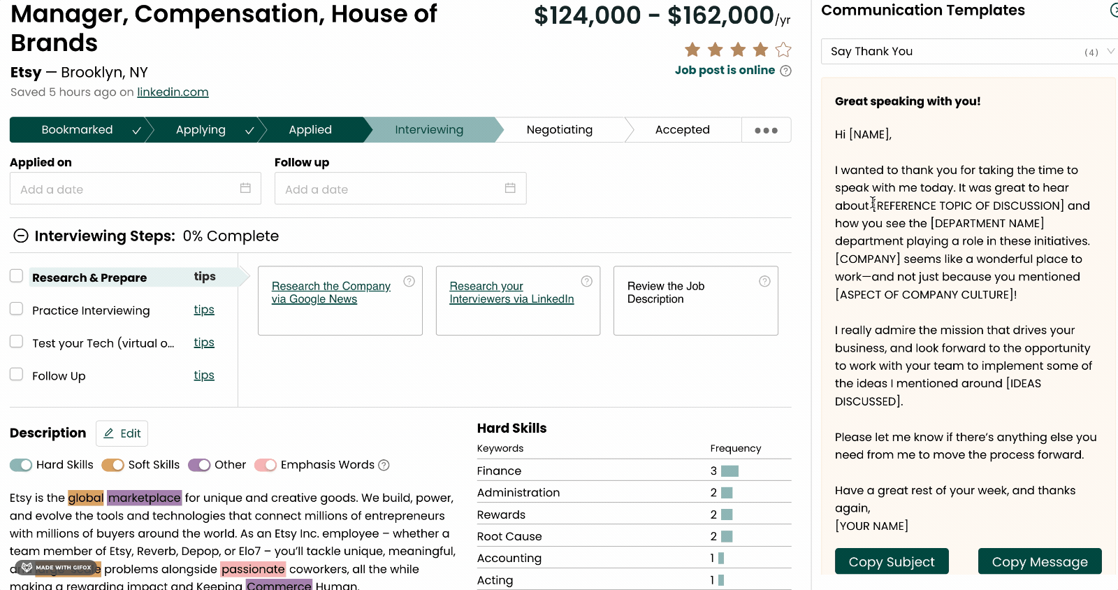 Use the [Brackets] to fill in your own text in Teal Job Application Tracker