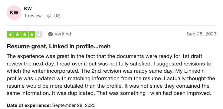 4-star review of TopResume