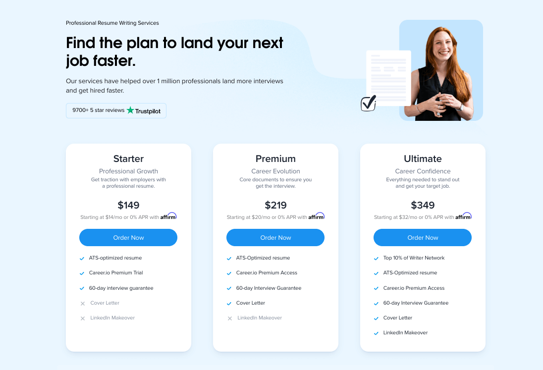 TopResume pricing page