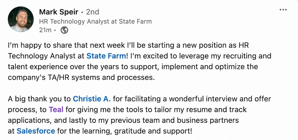 Review of Teal on LinkedIn