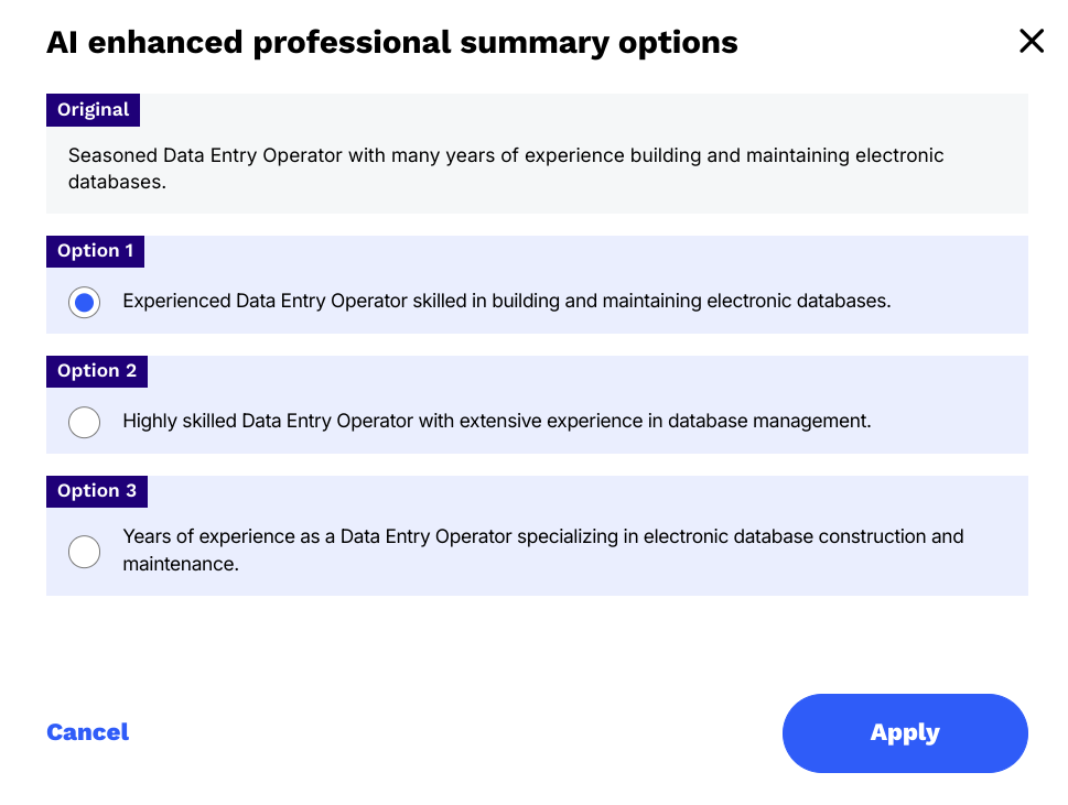 Samples of AI text about industry-specific phrases in Resume Now