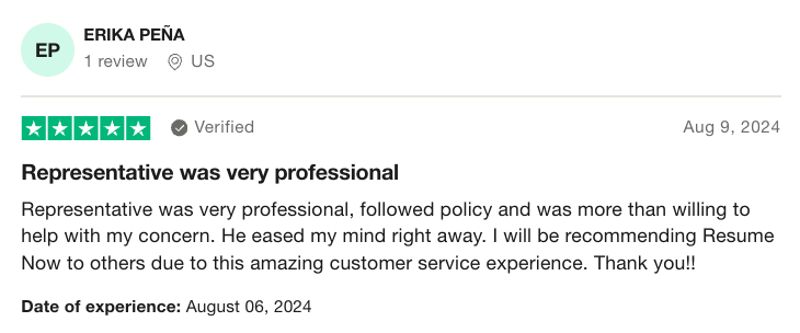 5-star Trustpilot review of Resume Now