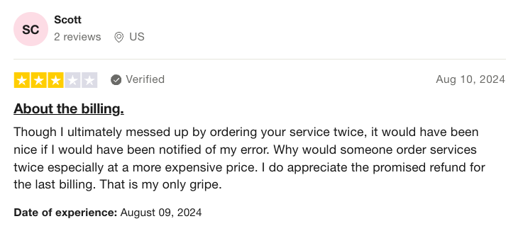3-star Trustpilot review