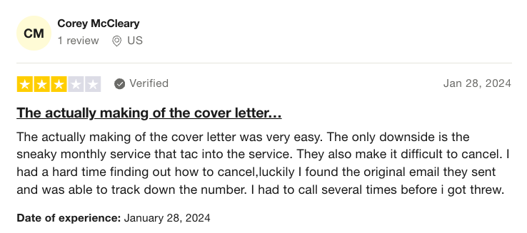 3-star Resume Now review on TrustPilot