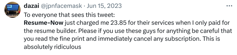 Negative Resume Now review on X