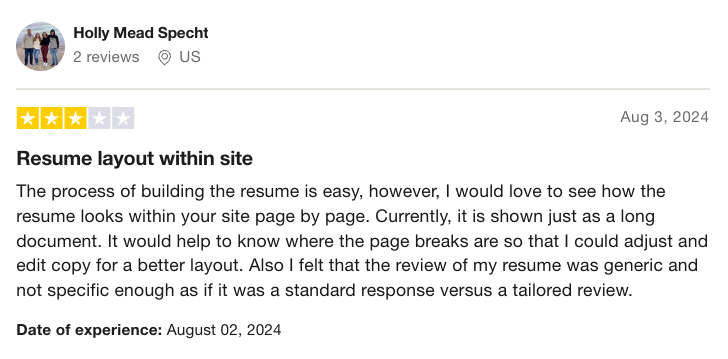 3-star Trustpilot review of Resume Now