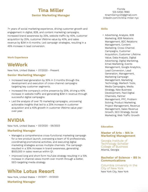 Gold Visual Resume Template