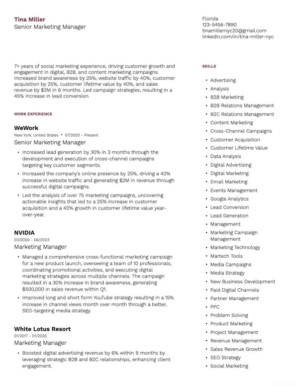 Contemporary Impact Resume