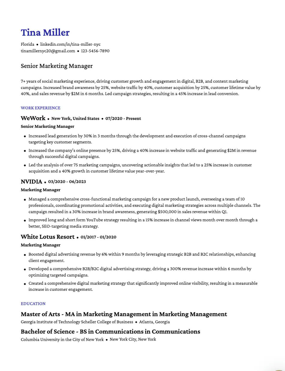Traditional Experience Resume Template
