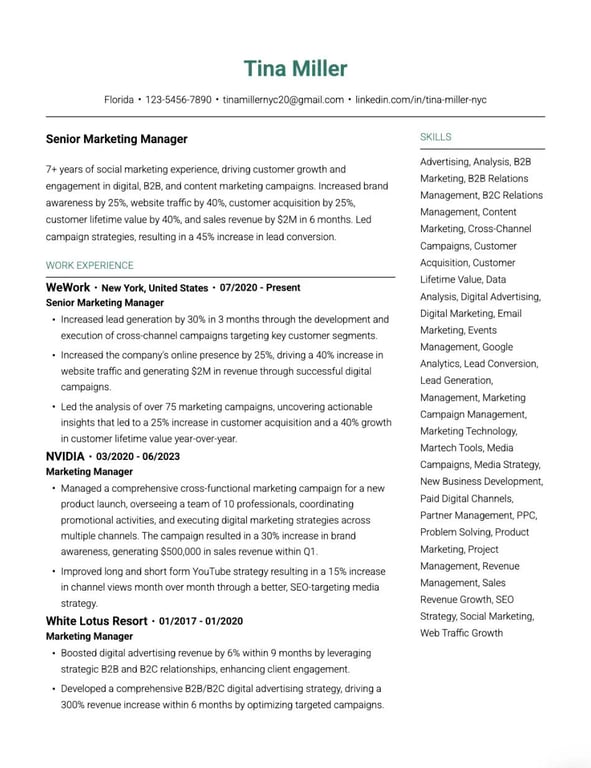 Green Accented Modern Resume