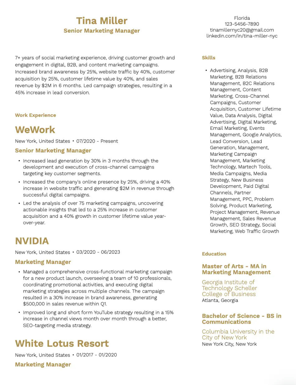 Gold Visual Resume Template