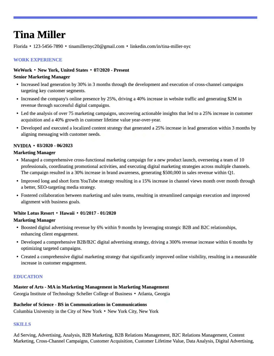 Blue Modern Chronological Resume