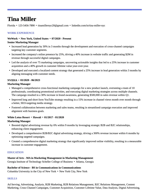 Blue Modern Chronological Resume