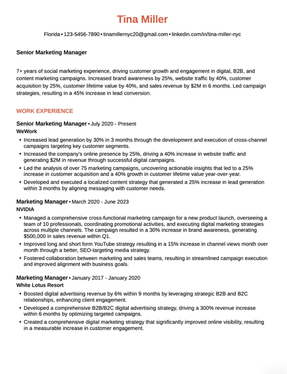 Red Accent Chronological Resume