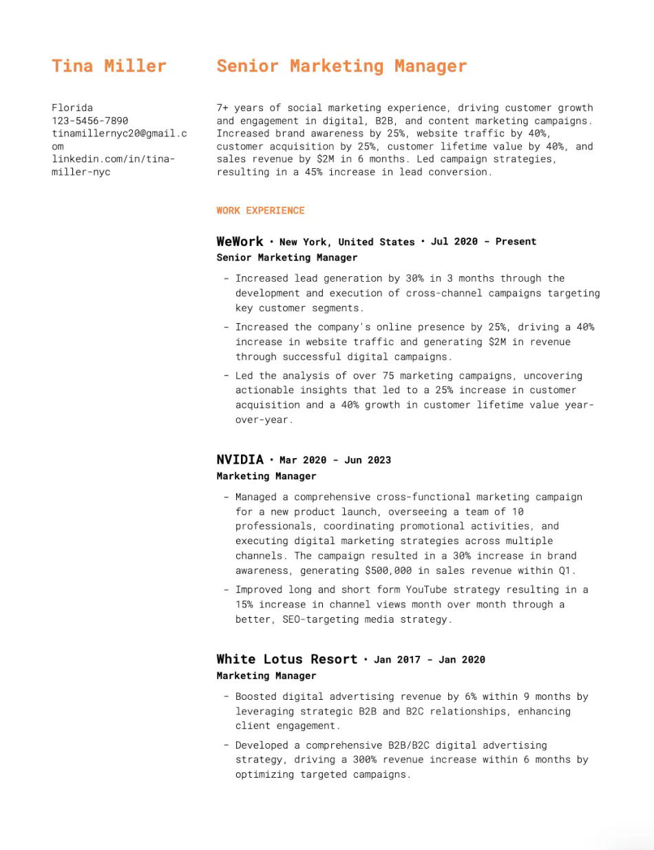 Bold Orange Creative Resume