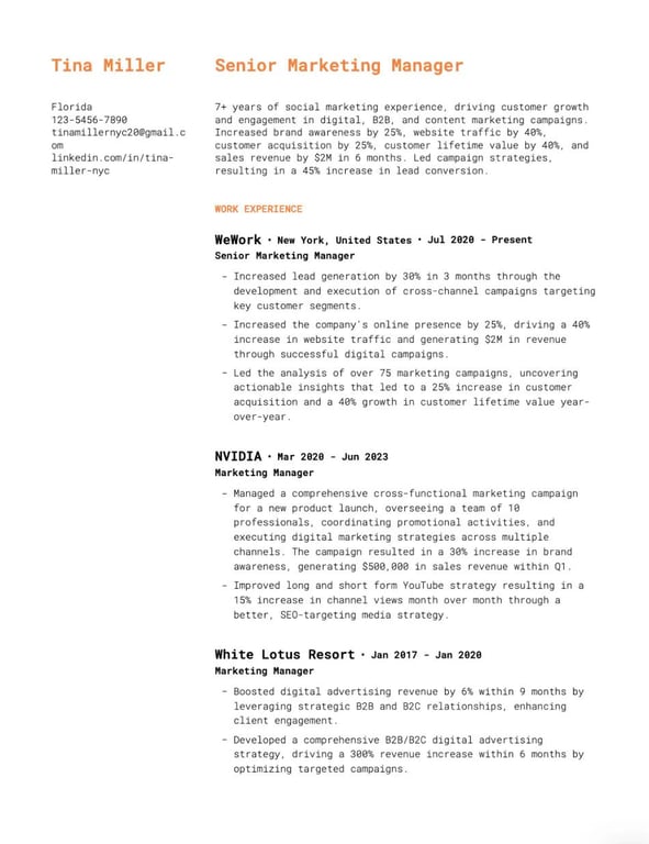 Bold Orange Creative Resume