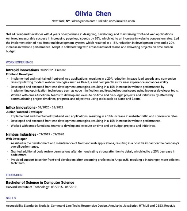And example of what a resume is in a chronological resume format