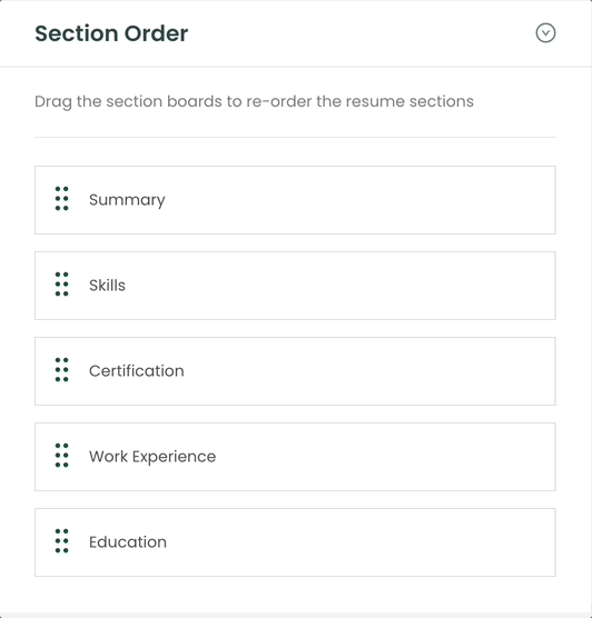 Organize your resume sections within Teal's AI Resume Builder. 