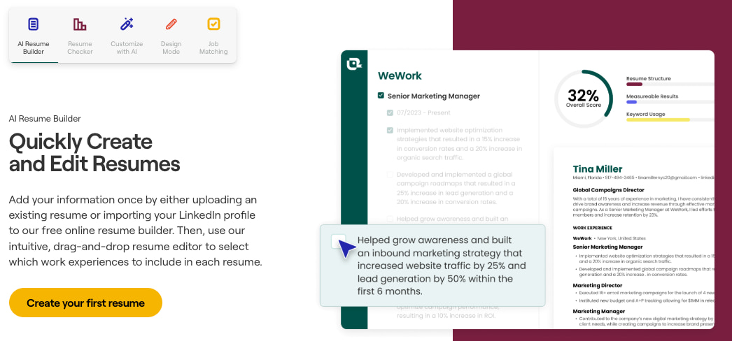 An ad to create your resume with Teal rather than use a resume worksheet