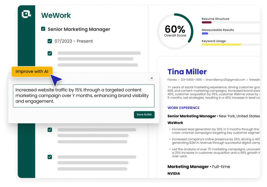 Write your resume with AI using a resume writer - generate summaries, bullet points, and cover letters from job descriptions
