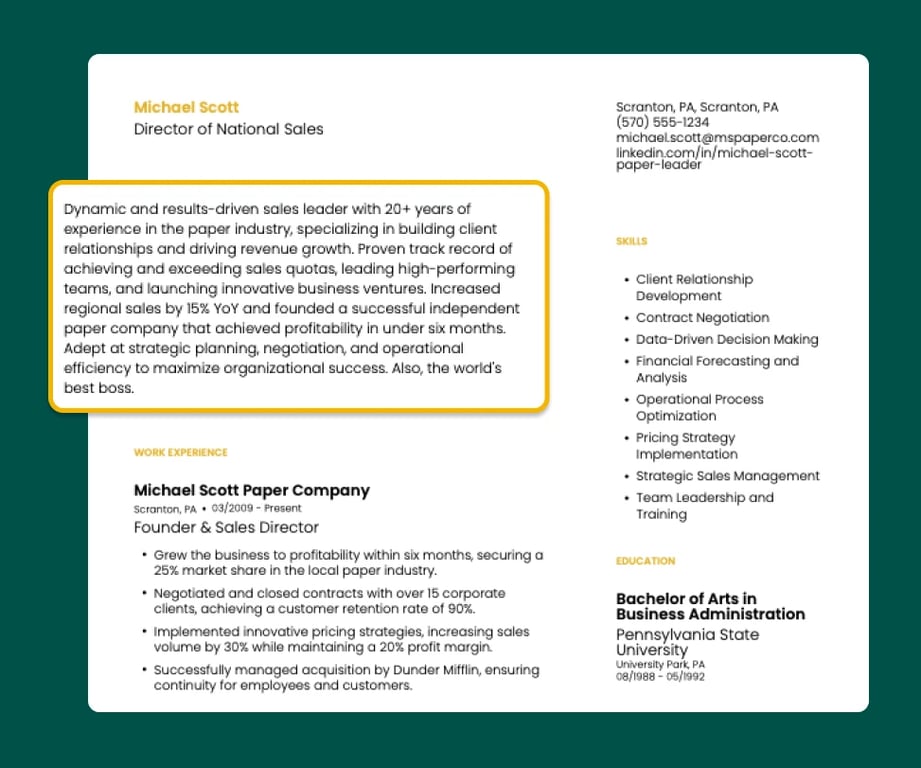 One of the most important parts of a resume, a professional summary