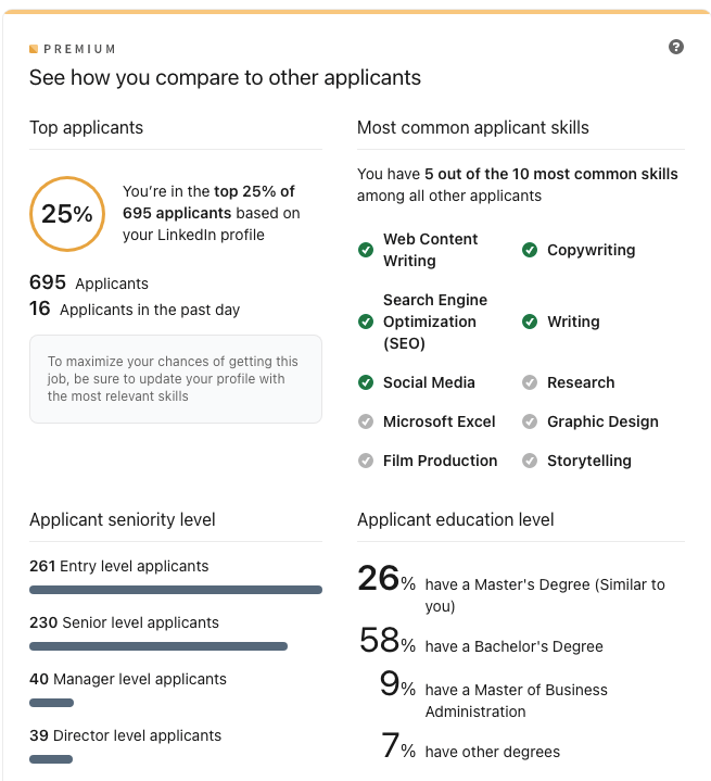 LinkedIn applicant comparison